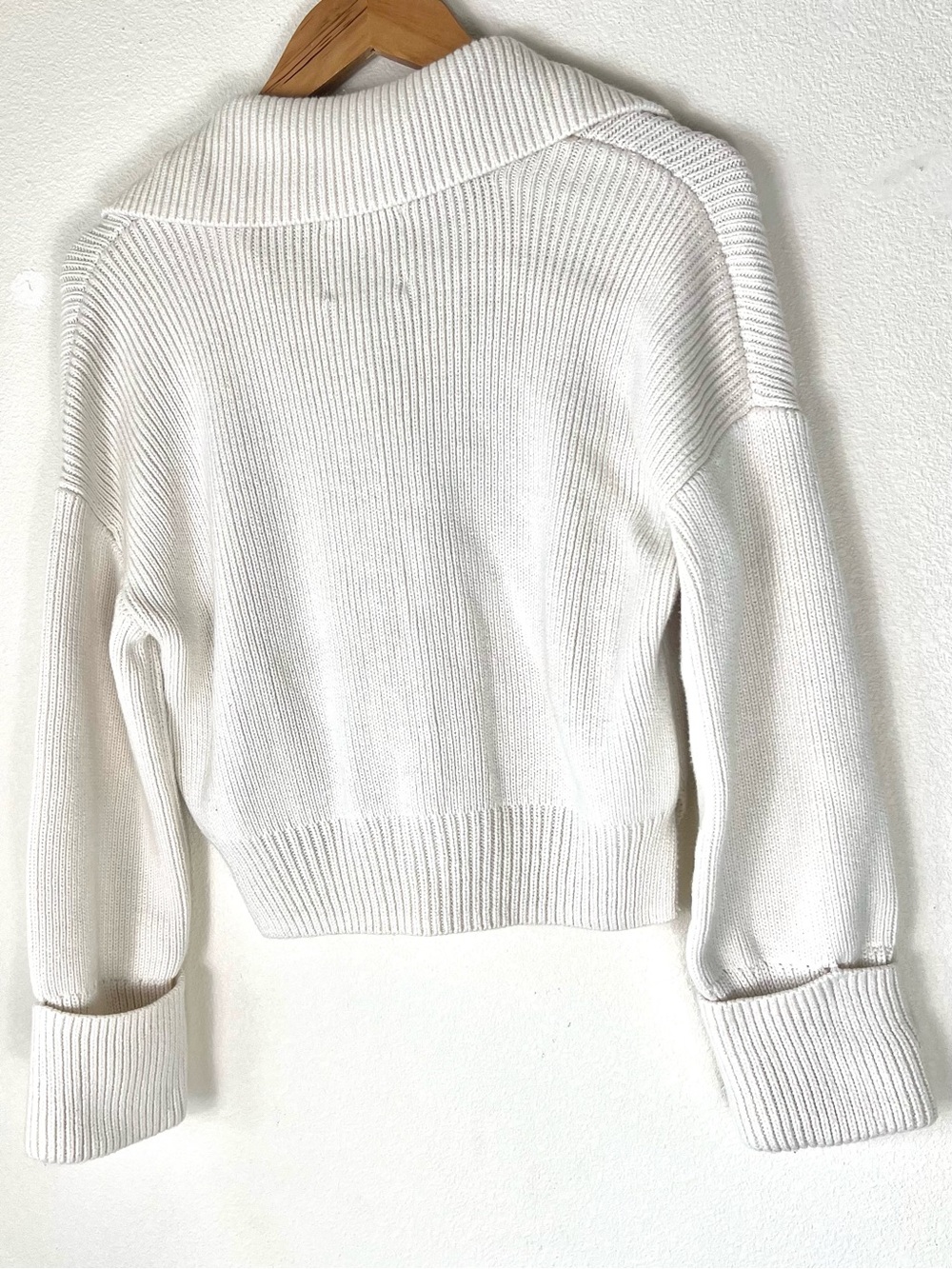 Abercrombie & Fitch Cream Collared Button-Front Ribbed Cardigan - Picture 6 of 7